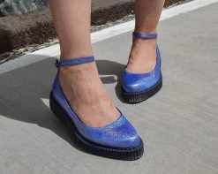 A9882L Blue Shimmer Pointed Ballet Creeper Womens