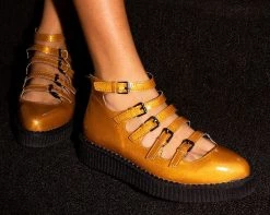 A9899L Womens Mustard Metallic Multi-Strap Pointed Mary Jane