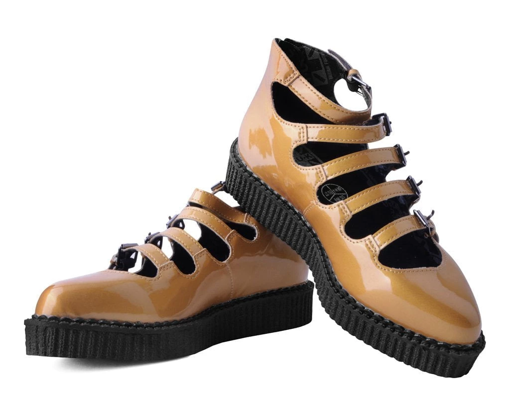 A9899L Womens Mustard Metallic Multi-Strap Pointed Mary Jane 3 A9899L Womens Mustard Metallic Multi-Strap Pointed Mary Jane