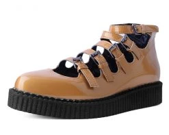 A9899L Womens Mustard Metallic Multi-Strap Pointed Mary Jane