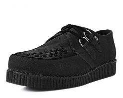 F9779 Black Faux Suede D-Ring Interlace Creeper Womens