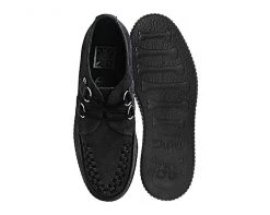F9779 Black Faux Suede D-Ring Interlace Creeper Womens