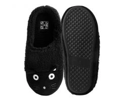 SL03 Womens Black Fuzzy Kitty Slipper