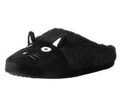SL03 Womens Black Fuzzy Kitty Slipper