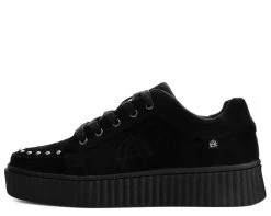 T2273 Womens Black Faux Suede Studded Anarchic R!OT Creeper