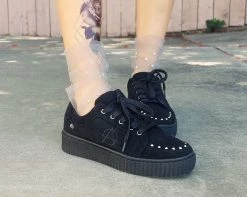 T2273 Womens Black Faux Suede Studded Anarchic R!OT Creeper