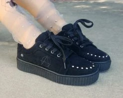 T2273 Womens Black Faux Suede Studded Anarchic R!OT Creeper