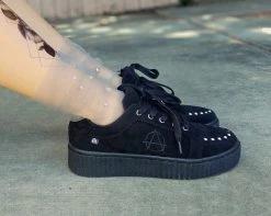T2273 Womens Black Faux Suede Studded Anarchic R!OT Creeper