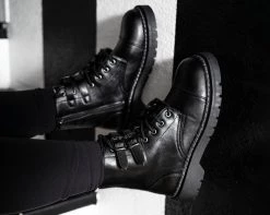 T2282 Black 2-Buckle Anarchic Boot Womens