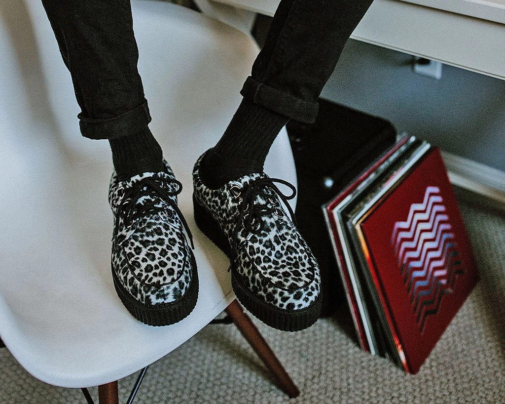 T2291 Grey Leopard Anarchic 3-Ring Creeper Womens 7 T2291 Grey Leopard Anarchic 3-Ring Creeper Womens