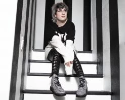 T2293 Womens Black & White Gingham 7-Eye Anarchic Boot