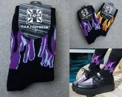 TSK1063 Black Purple & Grey Flame Socks Womens