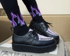 TSK1063 Black Purple & Grey Flame Socks Womens