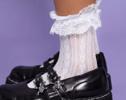 TSK1070 Vegan White Lace Crew Sock