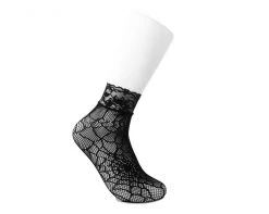 TSK1077 Vegan Black Spiderweb Lace Crew Sock