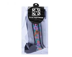 TSK1080 Black Stripe Floral Sheer Sock Vegan