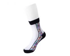 TSK1080 Black Stripe Floral Sheer Sock Vegan