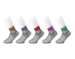 TSK1122 Womens Multi-color Band Fishnet 5-Pk Sock