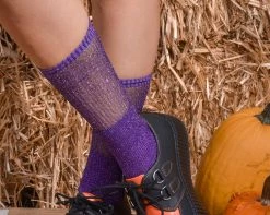 TSK1128 Womens Purple Ribbed Glitter Sock