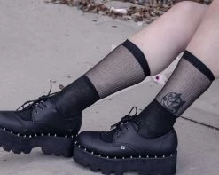 TSK1130 Womens Black Ribbed Glitter Sock