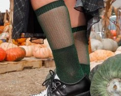 TSK1131 Green Ribbed Glitter Sock Womens