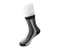 TSK1137 Womens Women's Sheer Black Stripe & Polka Dot Sock