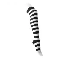 TSK1143 Black & White Striped Thigh High Sock