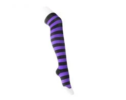 TSK1144 Black & Lavender Striped Thigh High Sock Womens