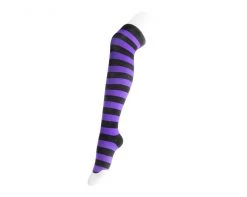TSK1144 Black & Lavender Striped Thigh High Sock Womens