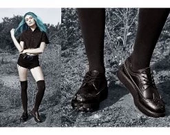 V8876 Black Brogue Wingtip Creepers Womens