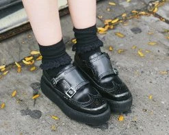 V9115 Black 2-Buckle Strap Wingtip Creeper Womens 10 V9115 Black 2-Buckle Strap Wingtip Creeper Womens