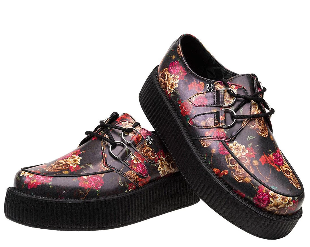 V9139 Womens Black Skull & Roses Creeper 2 V9139 Womens Black Skull & Roses Creeper