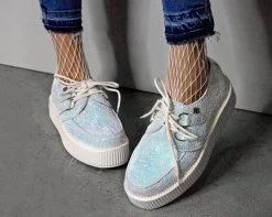 V9312 Womens White Iridescent Glitter Creeper 11 V9312 Womens White Iridescent Glitter Creeper