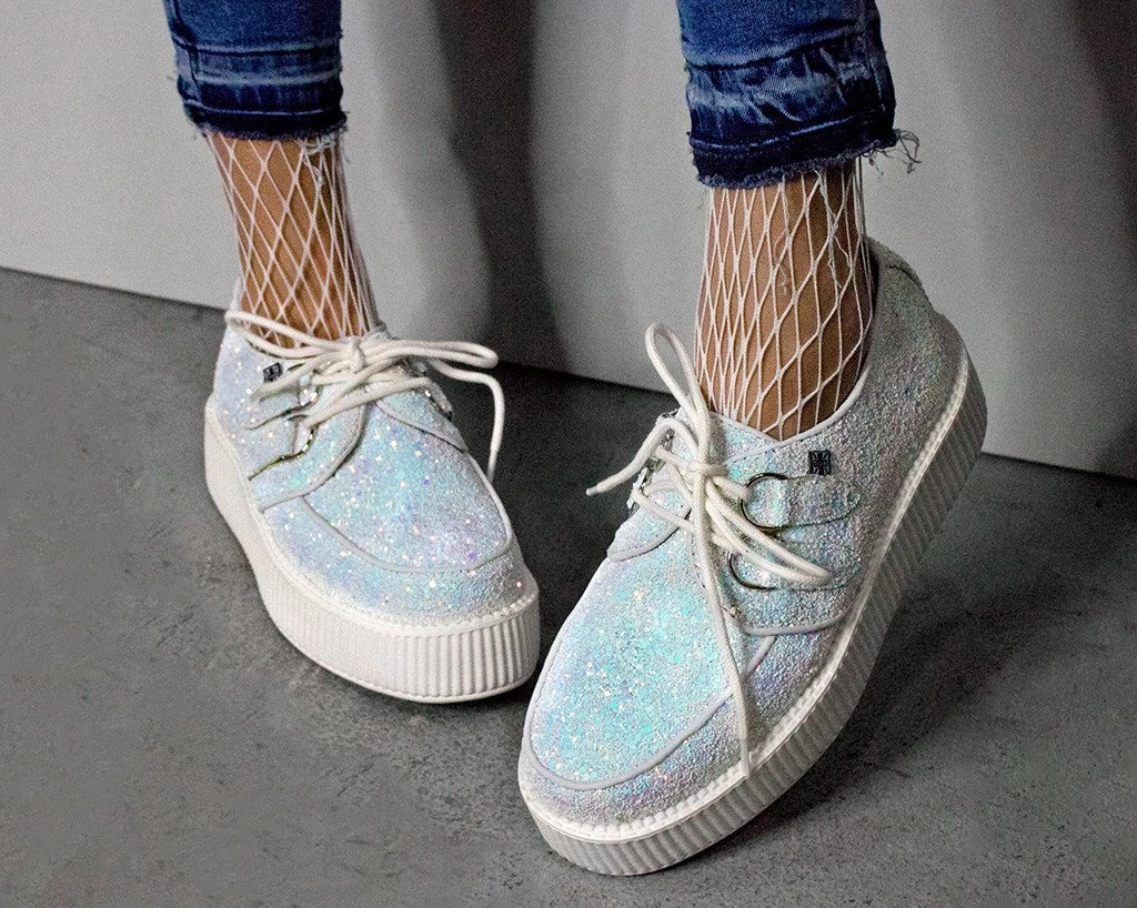 V9312 Womens White Iridescent Glitter Creeper 5 V9312 Womens White Iridescent Glitter Creeper