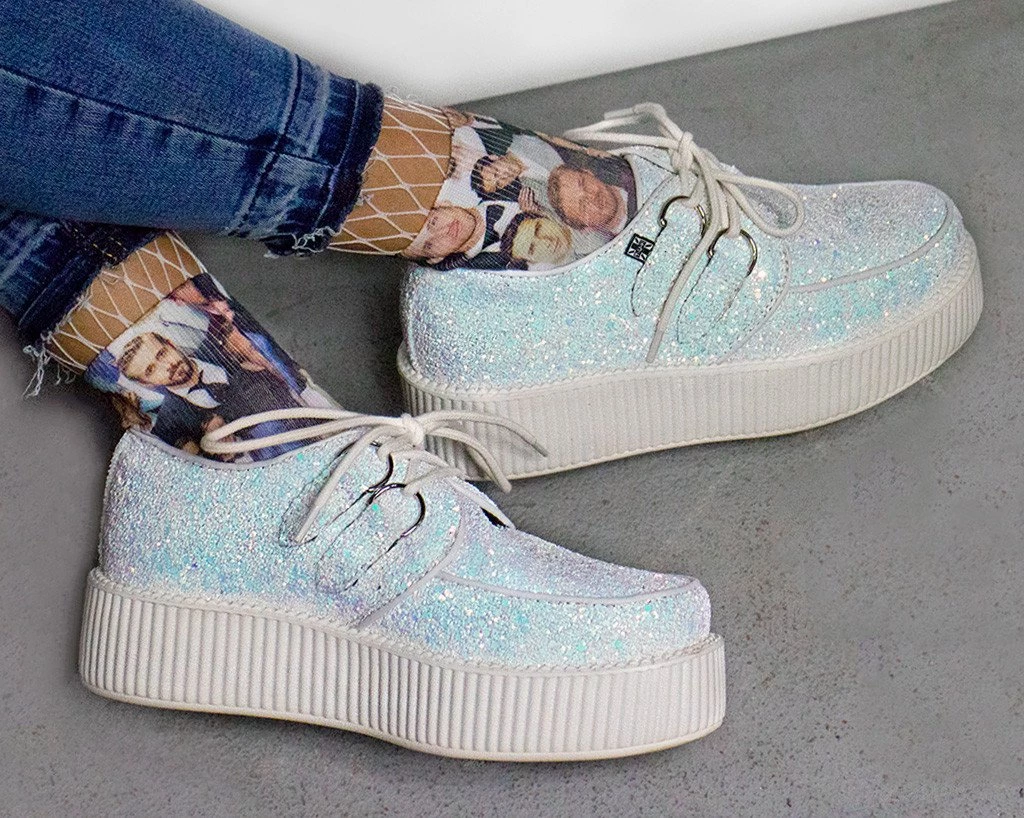 V9312 Womens White Iridescent Glitter Creeper 6 V9312 Womens White Iridescent Glitter Creeper