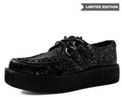 V9318 Womens Black & Chrome Paint Splatter Creeper