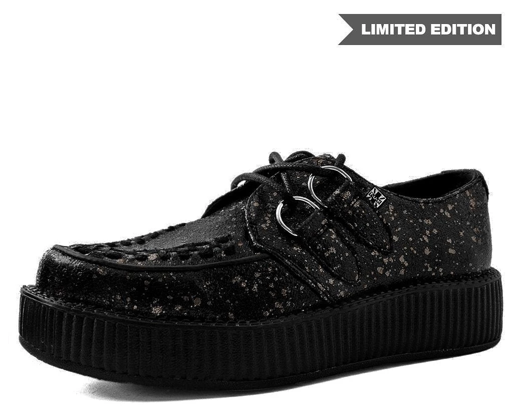 V9318 Womens Black & Chrome Paint Splatter Creeper 1 V9318 Womens Black & Chrome Paint Splatter Creeper