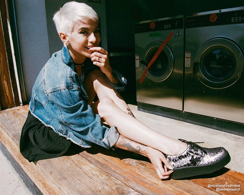 V9467 Gunmetal Two-Way Sequin Viva Mondo Creeper 8 V9467 Gunmetal Two-Way Sequin Viva Mondo Creeper