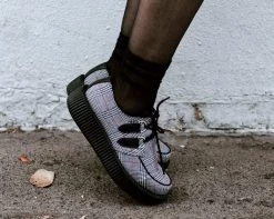 V9535 Womens Grey Plaid Viva Low Creeper 9 V9535 Womens Grey Plaid Viva Low Creeper