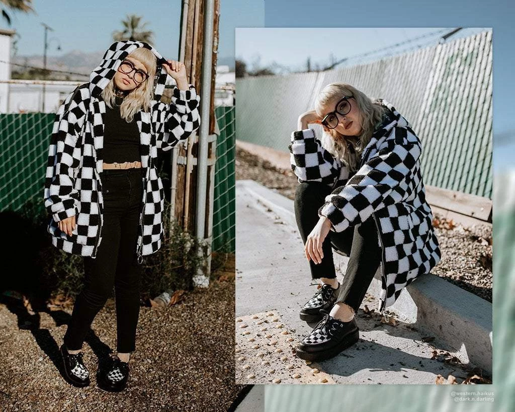 V9536 Black & White Checkered Viva Mondo Creeper Womens 9 V9536 Black & White Checkered Viva Mondo Creeper Womens