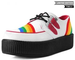 T.U.K. Footwear Outlet store 25 V9622 White & Rainbow Viva Mondo Creeper