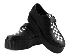 V9741 Womens Black & White Checkered Strip Viva Mondo Creeper