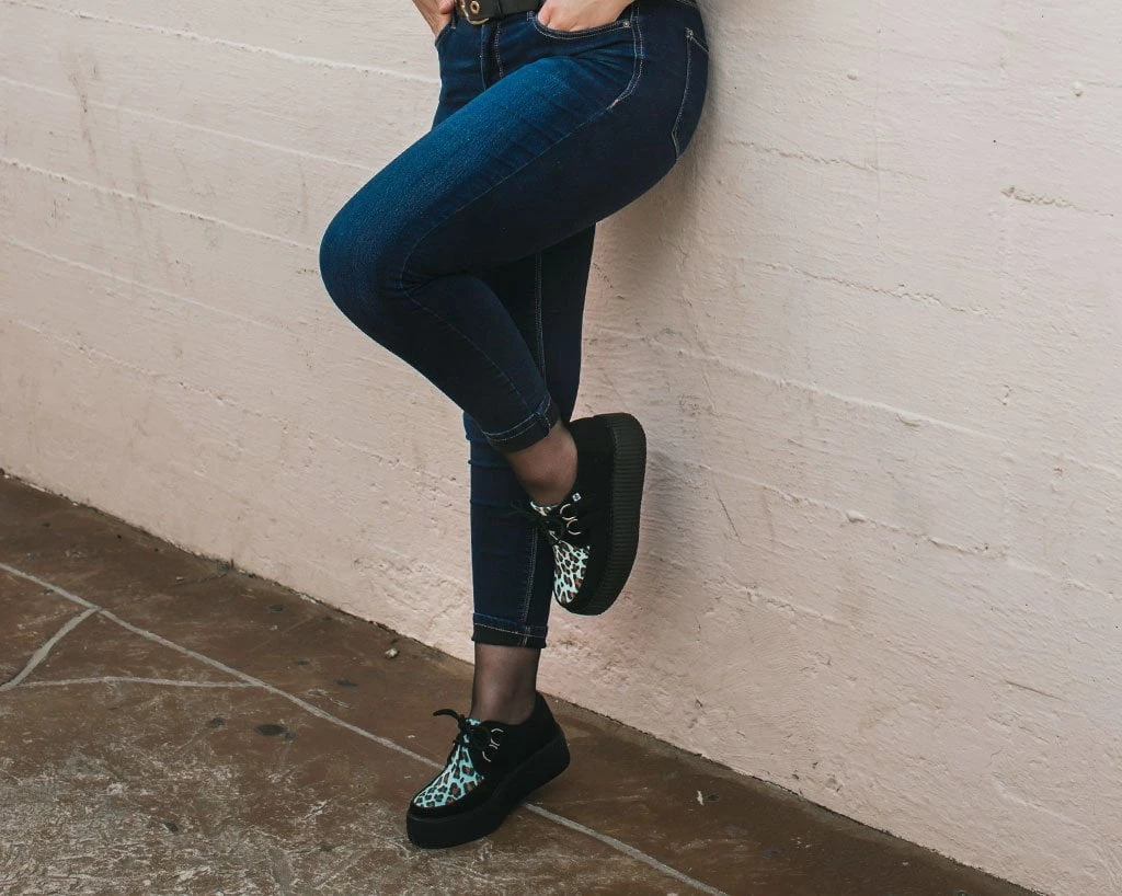 V9808 Black & Mint Leopard Viva Mondo Creeper Womens 7 V9808 Black & Mint Leopard Viva Mondo Creeper Womens