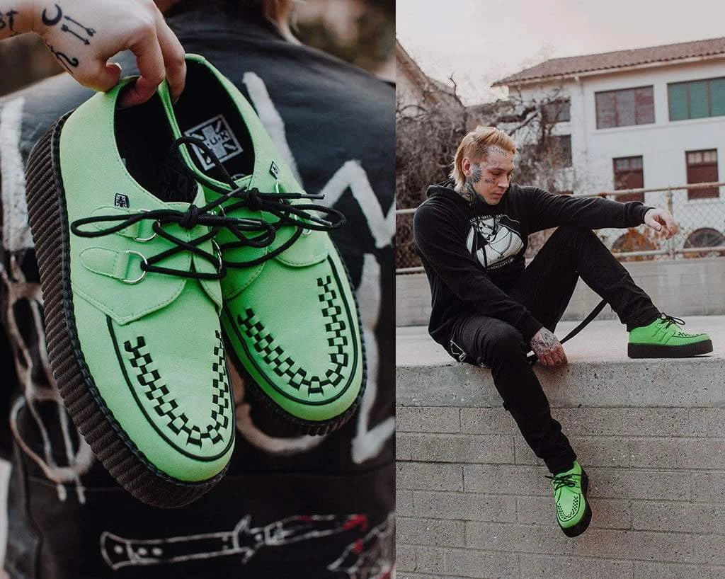 V9819 Lime Faux Suede Interlace Creeper 5 V9819 Lime Faux Suede Interlace Creeper